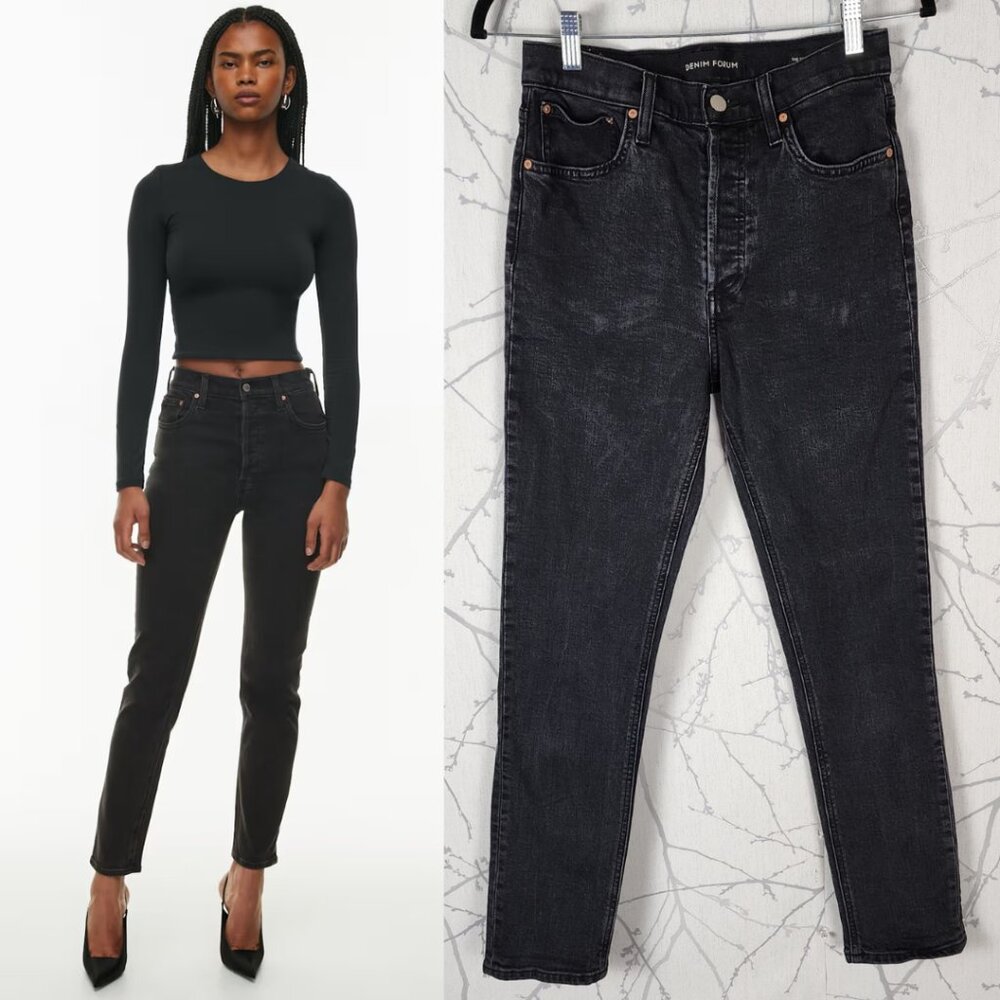 Denim Forum Black Wash Yoko High Rise Slim Jeans